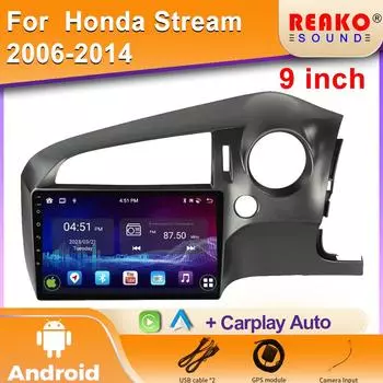 Android для Honda Stream 2 2006 - 2014 Правостороннее автомобильное радио Мультимедийный проигрыватель Навигация Автомобильное головное устройство Видеорегистратор CarPlay 4 core 1GB+32GB carplay