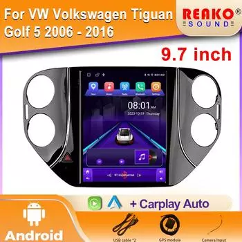 Android для VW Volkswagen Tiguan Golf 5 2006 - 2016 Мультимедийный радиоплеер Carplay Авто Стерео Для Tesla Style Головное Устройство DVD 4 core 2GB+32GB carplay