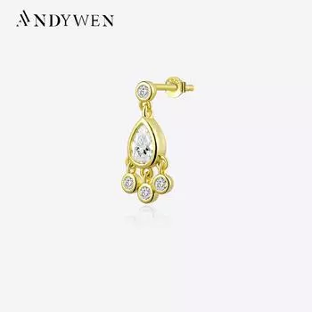 ANDYWEN, 100% стерлинговое серебро 925 пробы, золото, острые серьги-цепочки, овальные серьги-шкафчики, женские серьги Pendientes, роскошные изящные ювелирные изделия M