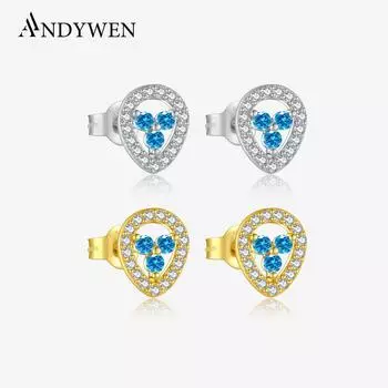 ANDYWEN Серьги-гвоздики из стерлингового серебра 925 пробы, элегантные женские серьги, инкрустированные кубическим цирконием, не вызывающие аллергию серьги-гвоздики, ювелирные украшения m серебряный