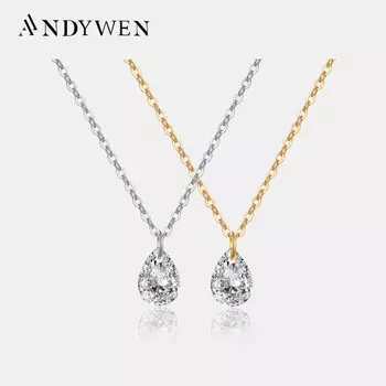 ANDYWEN, новинка 925 пробы, серебро, золото, подвеска с цирконием, ожерелье для женщин, 2023, свадебные роскошные ювелирные украшения M