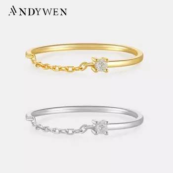 ANDYWEN, стерлинговое серебро 925 пробы, золото, кольцо-цепочка, женское кольцо в стиле рок-панк, свадебное, роскошное, вечернее, тонкое ювелирное изделие, подарок 6