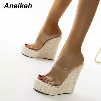 Aneikeh/2024, летняя женская обувь, шлепанцы, шлепанцы из ПВХ в лаконичном стиле, на танкетке, без шнуровки, для вечеринок, с круглым носком, размер 35-42, белый цвет 35 белый