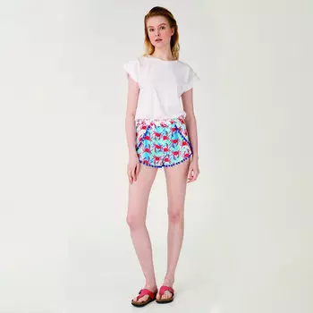 AnemosS Crab Patterned Mini Shorts, 100% Polyester Fabric, Beach Elegance, Beach Short