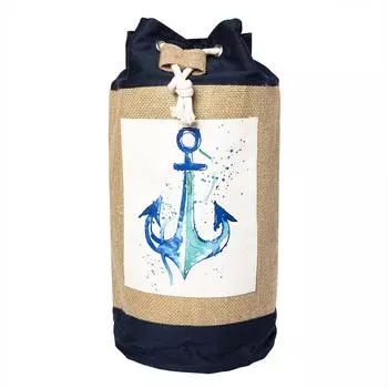 Anemoss Jute Bag, Beach and Pool Jute Drawstring Bucket Bag for Summer, Lightweight and Natural Crossbody Jute Shoulder Bag, Navy Blue