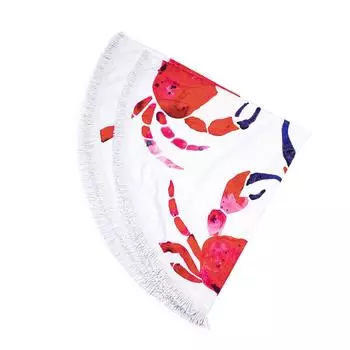 Anemoss Round Beach Towel, Circle Beach Blanket, Cotton, Microfiber, Soft, Water Absorbent, Quick Dry, Medium Thick, Large, Beach Towel, Crab Style