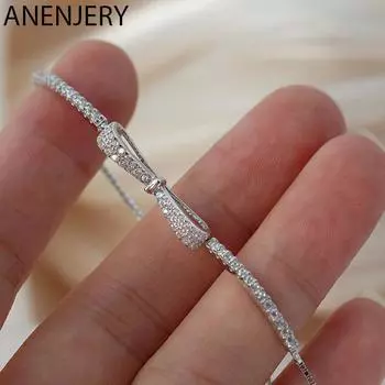 ANENJERY браслет с бантом для женщин, блестящий циркон, теннисный браслет, свадебные украшения, подарки