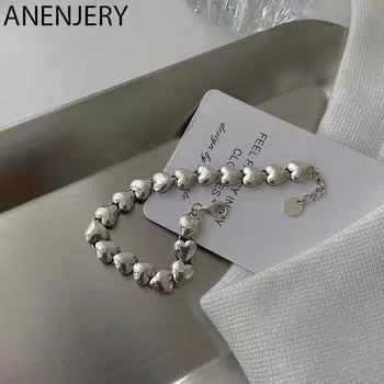 ANENJERY браслет в форме сердца для женщин, винтажный геометрический браслет, корейские украшения