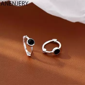 ANENJERY черные серьги-кольца в горошек для женщин, классические крутые простые мини-универсальные повседневные украшения, подарок для студентов серебряный