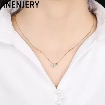 ANENJERY циркониевое ожерелье в форме сердца, женская цепочка в форме сердца, изысканные аксессуары