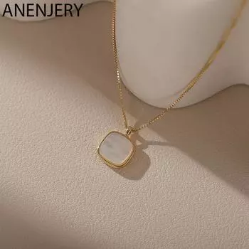ANENJERY квадратный кулон с рябчиками, ожерелье для женщин, простая темпераментная цепочка, нишевые украшения серебряный