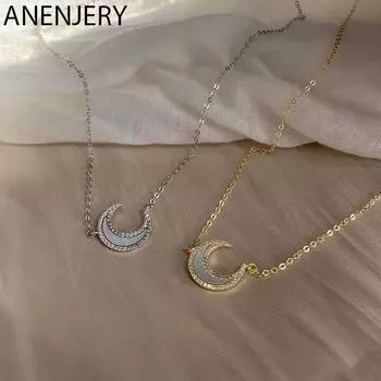 ANENJERY Moon ожерелье для женщин белая ракушка блестящая цепочка на ключицы ожерелья для вечеринок ювелирные изделия серебряный