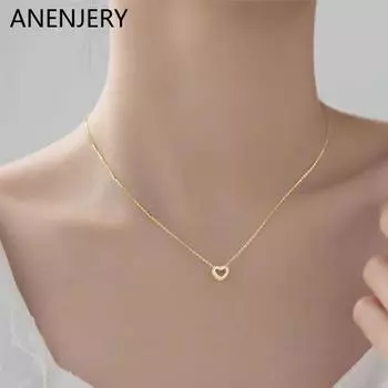 ANENJERY Новое полое корейское колье-чокер с милым сердечком, эффектное ожерелье, подарок подруге, милое ожерелье для пары, ювелирные изделия, оптовая продажа золотой