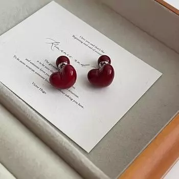 Anenjery Red Three-dimensional Geometric Round Heart Earrings For Women Retro Versatile Temperament High-end Earrings Jewelry Gifts красный