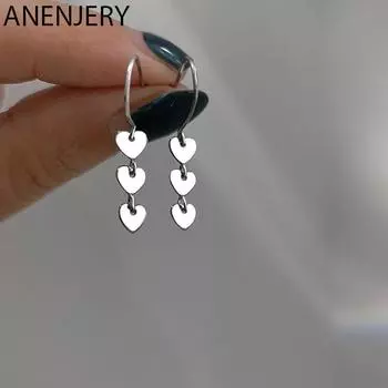 ANENJERY Серьги-капли в форме сердца, женские милые простые серьги для девочек, подарки, оптовая продажа серебряный