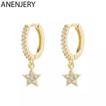 ANENJERY серьги-кольца с блестящей инкрустацией микрокубическим цирконом и звездами, украшения для ушей для женщин, подарки на вечеринку S-E1132 серебряный