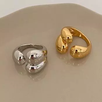 ANENJERY Серебряные асимметричные кольца с каплями воды для женщин Простое модное открытое золотое кольцо корейский дизайн ювелирные изделия