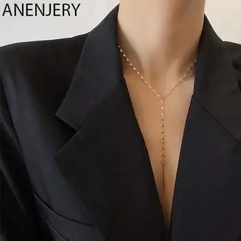 ANENJERY Y-образное ожерелье-цепочка женское, хит продаж, простые ювелирные изделия серебряный