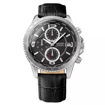 [Angel Clover] Мужские часы Mondo Solar Solar Chronograph с сапфировым стеклом и черным циферблатом NMOS44SBK-BK Black
