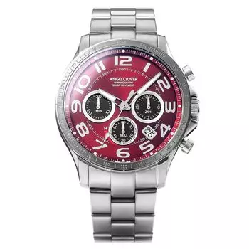 [Angel Clover] Мужские часы Time Craft Solar Chronograph с сапфировым стеклом, красный циферблат NTCS44SRE, серебристый