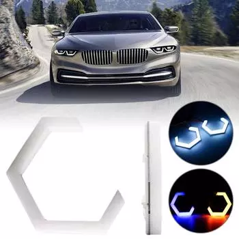 Angel Eyes Car Motorcycle Headlights Personalized RGB Hexagon Double Lens LED Steering Decorative Light Accesorios Para A V5A3