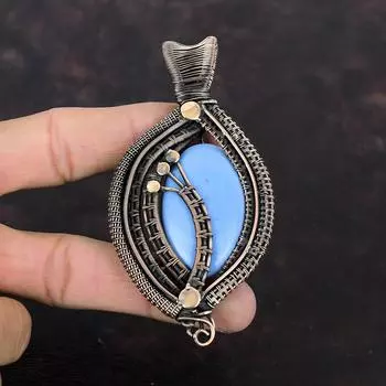 Angelite Pendant Copper Wire Wrapped Pendant Original Gemstone Pendant Angelite Jewelry Handmade Pendant Engagement Gift Copper Wire Jewelry