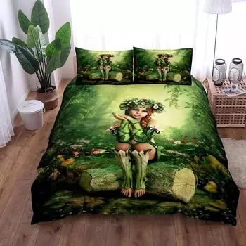 Angels Folk Tales Bedding Set King Queen Twin Single Size Duvet Cover Pillow Cases Bed Linen Set EU single(135x200cm)