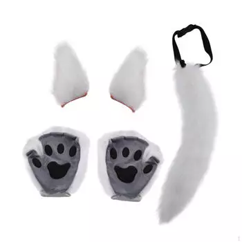 Animal Costume Accessory Set with Faux Ears And Tail for Celebrations White