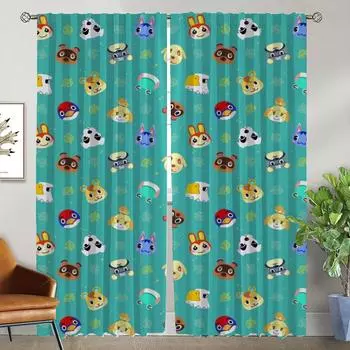 Animal Crossing Anti-mosquito Curtains 2 Pieces Window Curtain for Room 2 Panel Shades Tulle for Bedroom Halloween Decoration W50xH70cmx2pcs-CL