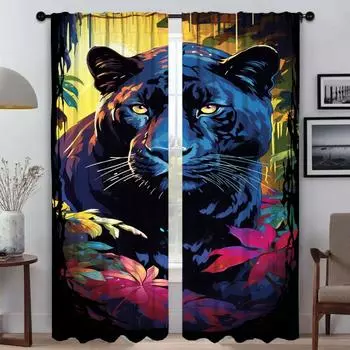 Animal Kitchen Curtains for Living Room Curtain Home Interior Curtains 2 Pieces Blinds Partition Halloween Decoration Shades W50xH70cmx2pcs-CL