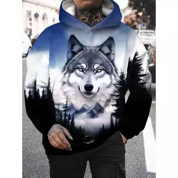 Animal Wolf Graphic Men s Fashion 3D Print Outdoor Hoodie Streetwear Hoodies Hooded Front Pocket Designer Hoodie Sweatshirt 3XL