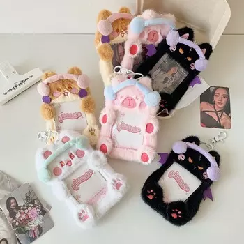 Animals Capybara Keychain Devil Cat Plush Hollow Photo Frame Cartoon Photocard Holder Student белый
