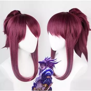 Аниме 45 см LOL K/DA The Rogue Assassin Akali KDA короткий фиолетовый коричневый зажим для хвоста термостойкие волосы костюм для косплея парик 45cm фиолетовый