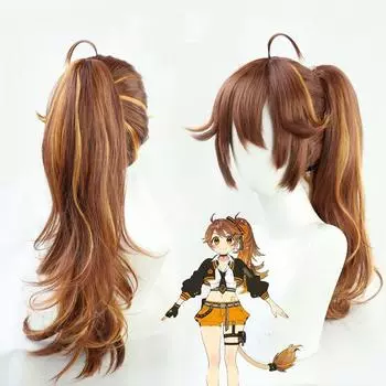 Аниме 60 см Парик Леона Шишигами Virtual Youtuber LIVE Костюмы для косплея Парики Коричневые длинные вьющиеся хвостики Синтетические волосы Парики для идолов