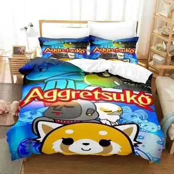 Anime Aggretsukos Bedding Set Boys Girls Twin Queen Size Duvet Cover Pillowcase Bed Kids Adult Fashion Home Textileextile EU Single 135x200cm