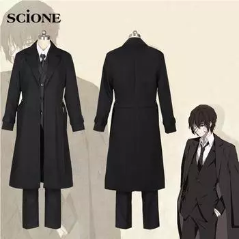 Аниме Bungo Stray Dogs Dazai Osamu Косплей Костюм Черный Тренч Куртка Аниме Мужчины Взрослые Хэллоуин Рождественские Костюмы Пальто S&Full Sets