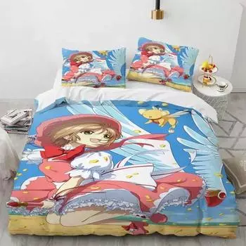 Аниме Cardcaptor Sakura Комплект постельного белья для мальчиков и девочек Twin Queen Size Пододеяльник Наволочка Кровать Детская мода Домашний текстиль EU Single 135x200cm