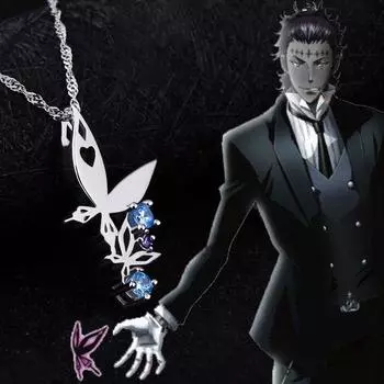 Аниме D.Gray-man Tyki Mikk S925, ожерелье-бабочка из стерлингового серебра, кулон, ювелирный аксессуар для косплея для женщин, мужчин, девочек, подарки