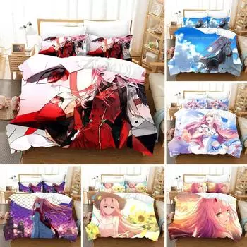 Аниме Darling in the Franxx 02 Zero Two Пододеяльник Постельное белье Двухместный Твин Полный Queen King Взрослый Дети Постельное белье Пододеяльник 70x133cm 2pcs