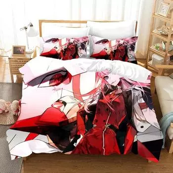 Аниме Darling in the Franxx Zero Two 02 Комплект постельного белья для мальчиков и девочек Twin Queen Size Пододеяльник Наволочка Кровать для детей и взрослых 70x133cm 2pcs