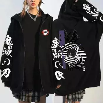 Аниме Demon Slayer Iguro Obanai Толстовка с капюшоном на молнии Harajuku Manga Graphic Hip Hop Y2k Осень Зима Мужчины Женщины Плюс Размер Толстовка с капюшоном на молнии S