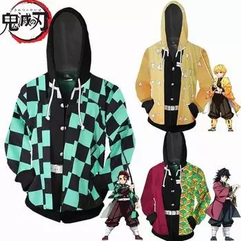 Аниме Demon Slayer Kimetsu No Yaiba Agatsuma Zenitsu Tomioka Giyuu Kamado Tanjirou Толстовка на молнии для косплея