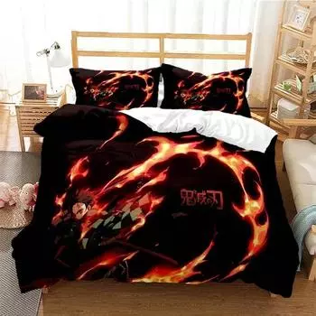 Аниме Demon Slayer Nezuko Tanjirou Комплект постельного белья для мальчиков и девочек Twin Queen Size Пододеяльник Наволочка Кровать для мальчиков и взрослых 70x133cm 2pcs