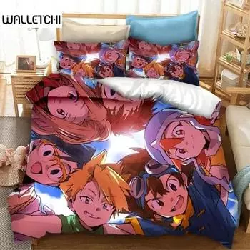 Anime Digimon Adventure Bedding Set Boys Girls Twin Queen Size Duvet Cover Pillowcase Bed Kids Adult Fashion Home Textileextile EU Single 135x200cm