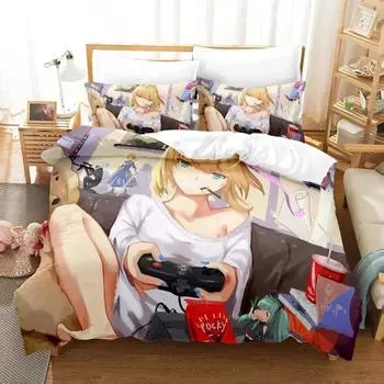 Аниме Fate Saber Nero Комплект постельного белья для мальчиков и девочек Twin Queen Size Пододеяльник Наволочка Кровать Дети Взрослый Домашний Текстиль Текстиль 70x133cm 2pcs