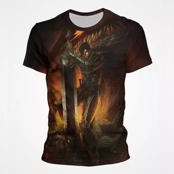 Аниме футболка Berserk Guts On Behance с 3D принтом, мужские летние модные повседневные топы с короткими рукавами и героями мультфильмов XS белый
