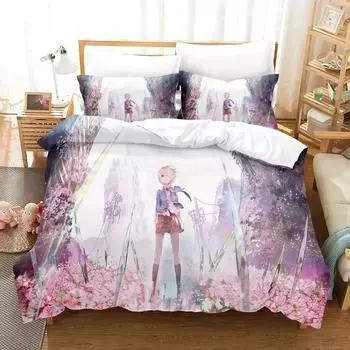 Anime Game Heaven Burns Red Bedding Set Duvet Cover Bed Set Quilt Cover Pillowcase Comforter king Queen Size Boys Adult Bedding EU Single 135x200cm