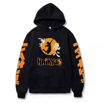 Аниме Haikyuu Karasuno, толстовки для средней школы, толстовка для женщин и мужчин, толстовка в стиле Харадзюку, пуловер с капюшоном, большие мужские зимние толстовки S чёрный