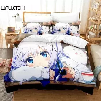 Anime Is the Order a Rabbit Bedding Set Duvet Cover Bed Set Quilt Cover Pillowcase Comforter king Queen Size Boys Adult 70x133cm 2pcs
