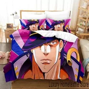 Аниме JoJos Bizarre Adventure Постельное белье Пододеяльник Постельный комплект Одеяло Чехол Наволочка Одеяло King Queen Size Мальчики Взрослые EU Single 135x200cm